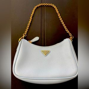 Prada Re-Edition Small Bag Saffiano Leather Light Blue Made In Italy